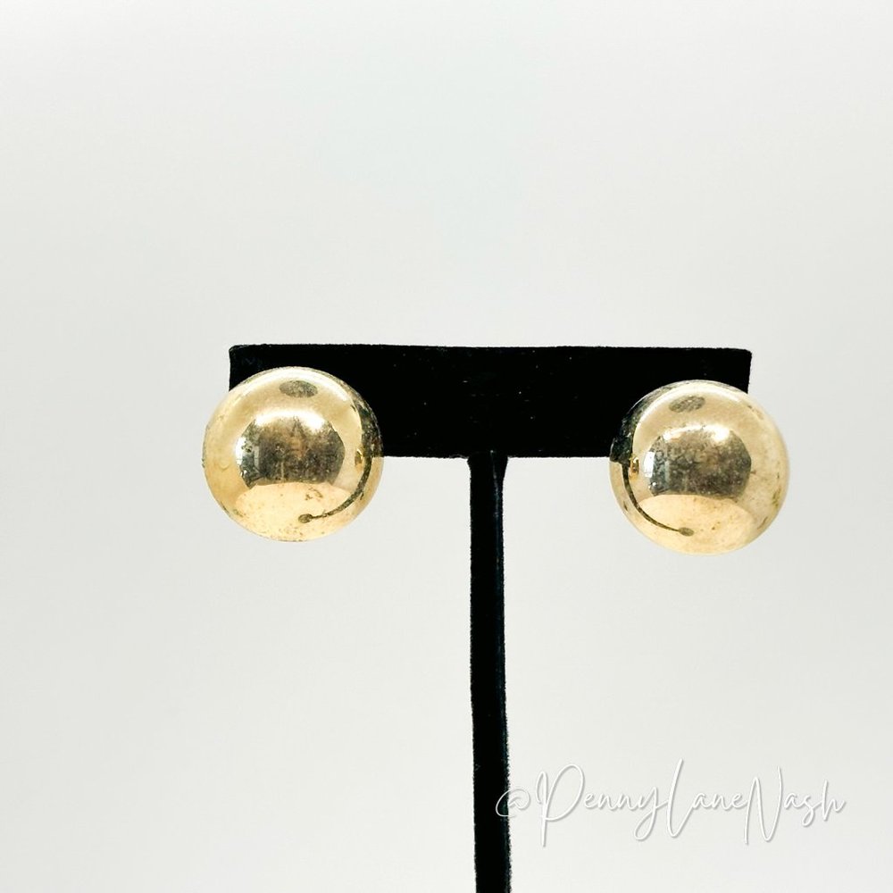 Vintage Gold Single Half Circle Dome Earrings - Picture 1 of 5